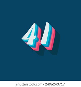 Digit or number 41, 3D  shadow Digit, Typography minimal design.