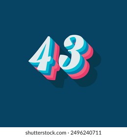 Digit or number 43, 3D  shadow Digit, Typography minimal design.