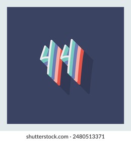 Digit or number 44, 3D  shadow Digit, Typography minimal design.