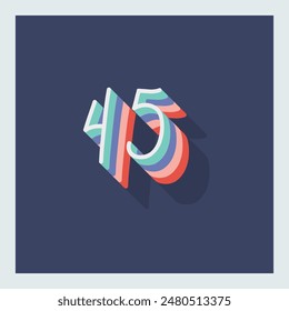 Digit or number 45, 3D  shadow Digit, Typography minimal design.
