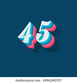 Dígito o número 45, dígito de sombra 3D, tipografía diseño mínimo.