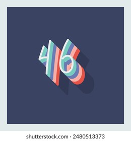 Digit or number 46, 3D  shadow Digit, Typography minimal design.