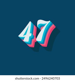 Digit or number 47, 3D  shadow Digit, Typography minimal design.