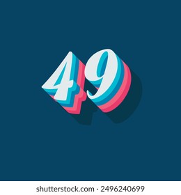 Dígito o número 49, dígito de sombra 3D, tipografía diseño mínimo.