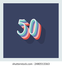 Digit or number 50, 3D  shadow Digit, Typography minimal design.