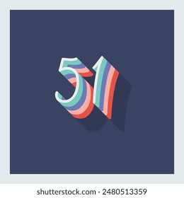Dígito o número 51, Dígito de sombra 3D, Tipografía diseño mínimo.