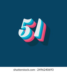 Dígito o número 51, dígito de sombra 3D, tipografía diseño mínimo.