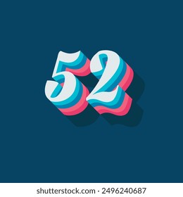 Digit or number 52, 3D  shadow Digit, Typography minimal design.