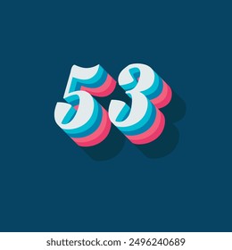Dígito o número 53, dígito de sombra 3D, tipografía diseño mínimo.