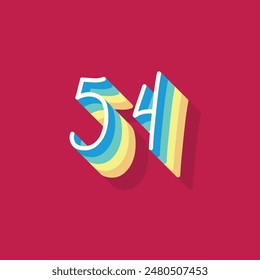 Dígito o número 54, Dígito de sombra 3D, Tipografía diseño mínimo.
