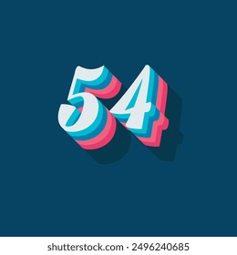 Dígito o número 54, dígito de sombra 3D, tipografía diseño mínimo.