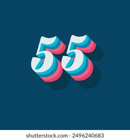 Digit or number 55, 3D  shadow Digit, Typography minimal design.