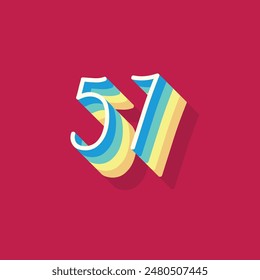 Dígito o número 57, sombra 3D Dígito, tipografía diseño mínimo.