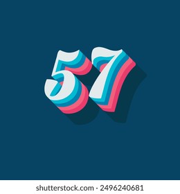 Digit or number 57, 3D  shadow Digit, Typography minimal design.