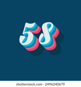 Dígito o número 58, dígito de sombra 3D, tipografía diseño mínimo.