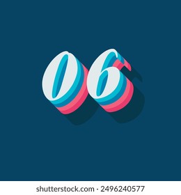 Digit or number 6, 3D  shadow Digit, Typography minimal design.
