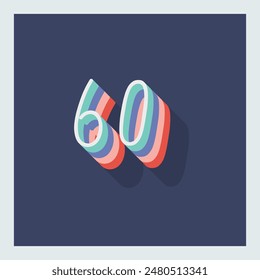 Digit or number 60, 3D  shadow Digit, Typography minimal design.