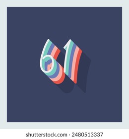 Digit or number 61, 3D  shadow Digit, Typography minimal design.