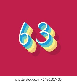 Dígito o número 63, sombra 3D Dígito, tipografía diseño mínimo.