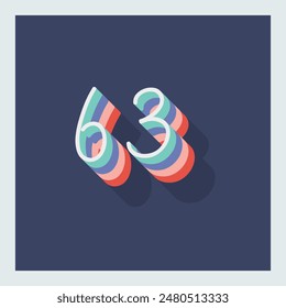 Dígito o número 63, sombra 3D Dígito, tipografía diseño mínimo.