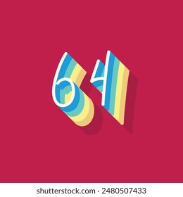 Digit or number 64, 3D  shadow Digit, Typography minimal design.