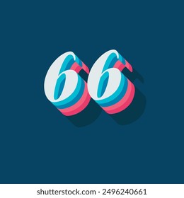 Dígito o número 66, dígito de sombra 3D, tipografía diseño mínimo.