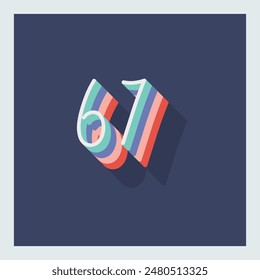 Dígito o número 67, sombra 3D Dígito, tipografía diseño mínimo.