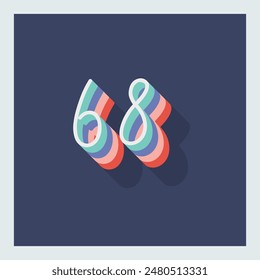 Dígito o número 68, 3D sombra Dígito, Tipografía diseño mínimo.