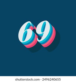 Digit or number 69, 3D  shadow Digit, Typography minimal design.