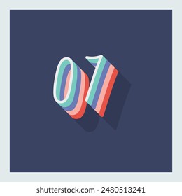 Dígito o número 7, Dígito de sombra 3D, Tipografía diseño mínimo.