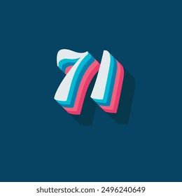 Dígito o número 71, dígito de sombra 3D, tipografía diseño mínimo.
