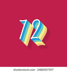 Digit or number 72, 3D  shadow Digit, Typography minimal design.