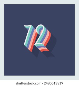 Dígito o número 72, sombra 3D Dígito, tipografía diseño mínimo.