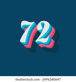 Dígito o número 72, dígito de sombra 3D, tipografía diseño mínimo.