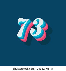 Dígito o número 73, dígito de sombra 3D, tipografía diseño mínimo.