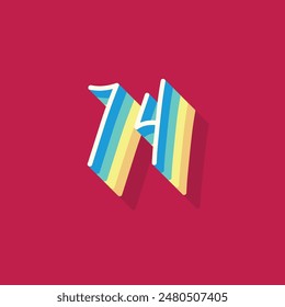 Digit or number 74, 3D  shadow Digit, Typography minimal design.