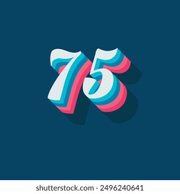 Dígito o número 75, dígito de sombra 3D, tipografía diseño mínimo.