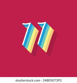 Digit or number 77, 3D  shadow Digit, Typography minimal design.
