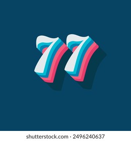 Dígito o número 77, dígito de sombra 3D, tipografía diseño mínimo.