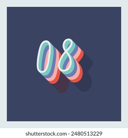 Dígito o número 8, Dígito de sombra 3D, Tipografía diseño mínimo.
