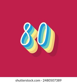 Dígito o número 80, sombra 3D Dígito, tipografía diseño mínimo.