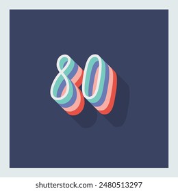 Dígito o número 80, sombra 3D Dígito, tipografía diseño mínimo.