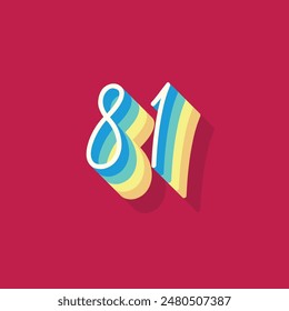 Dígito o número 81, sombra 3D Dígito, tipografía diseño mínimo.