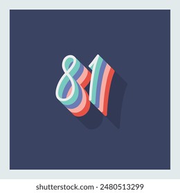 Dígito o número 81, sombra 3D Dígito, tipografía diseño mínimo.