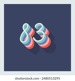 Digit or number 83, 3D  shadow Digit, Typography minimal design.
