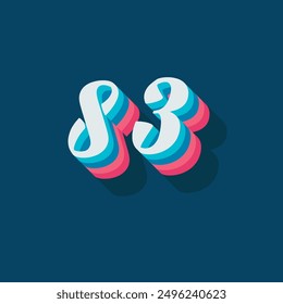Digit or number 83, 3D  shadow Digit, Typography minimal design.