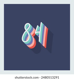 Dígito o número 84, Dígito de sombra 3D, Tipografía diseño mínimo.