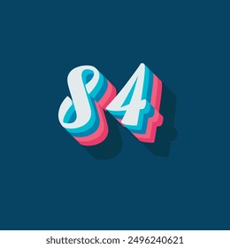 Digit or number 84, 3D  shadow Digit, Typography minimal design.