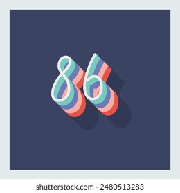 Dígito o número 86, sombra 3D Dígito, tipografía diseño mínimo.