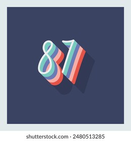 Dígito o número 87, sombra 3D Dígito, tipografía diseño mínimo.